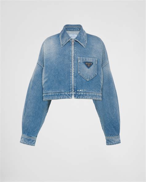 cropped organic denim jacket prada|Mid Blue Cropped Organic Denim Jacket .